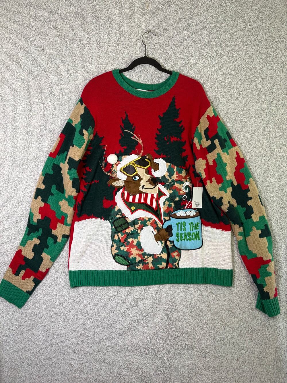 Celebrate Together XXL Christmas Camo Reindeer Ugly Sweater NWT